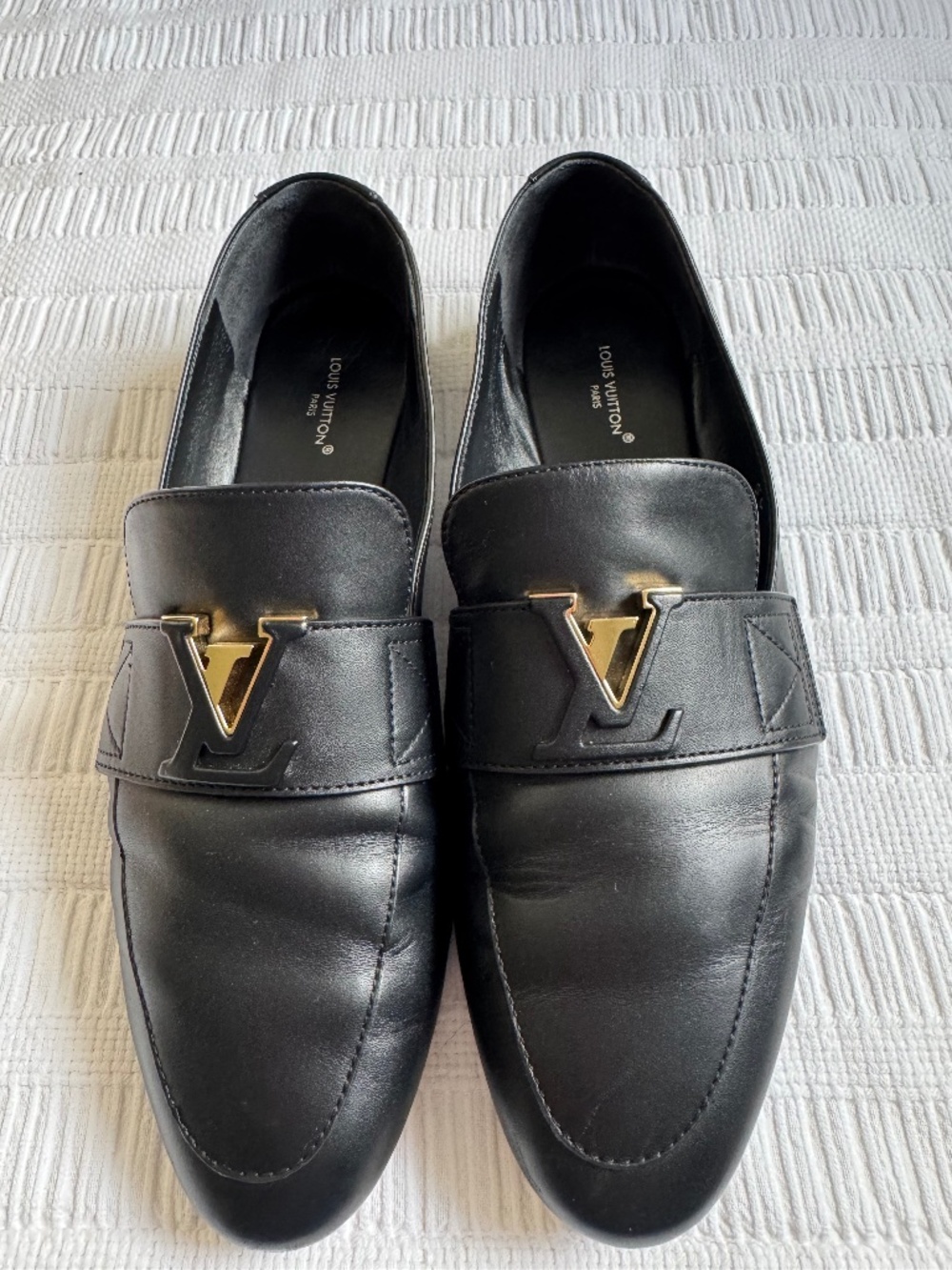 Louis Vuitton Black Leather LV Loafers – Size 39.5 – Box & Dust Bags